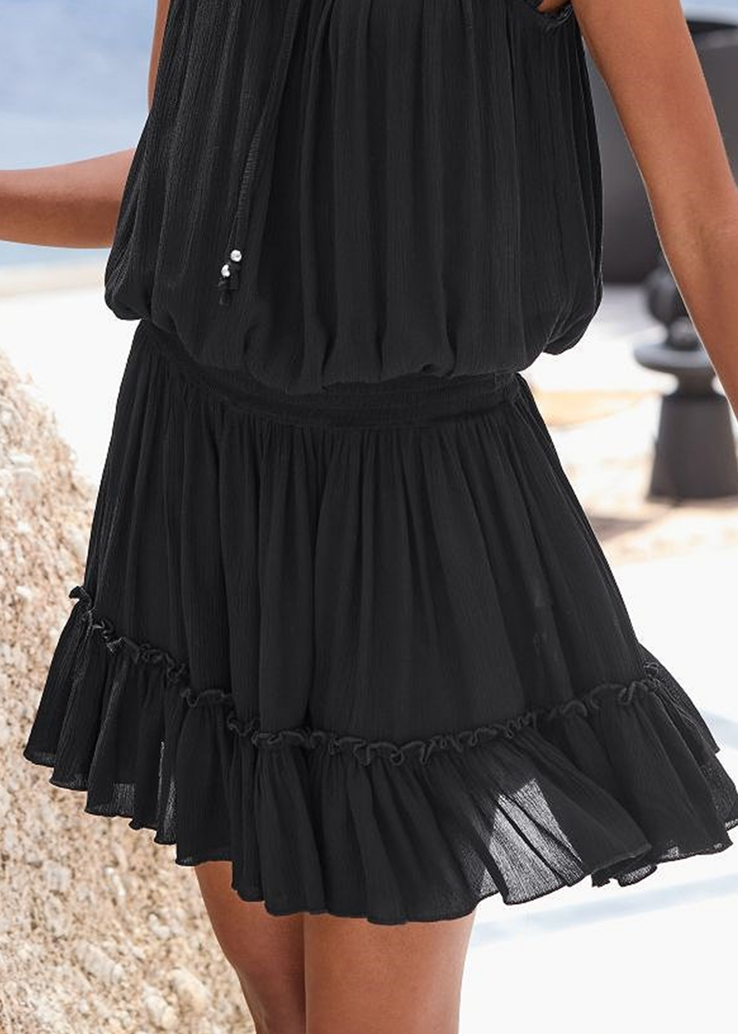 Black Chiffon V Neck Loose Mini Dress