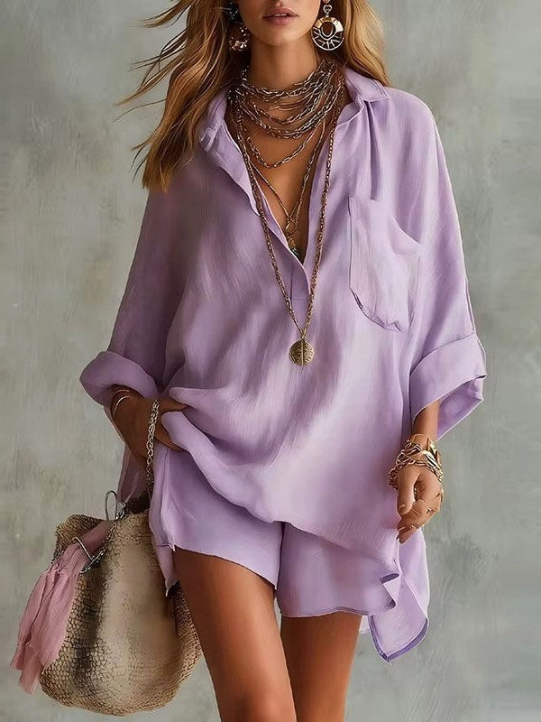 Oversized Pocket Beach Shorts Shirt Set