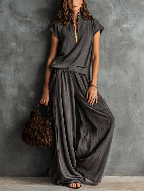Casual grey textured zip-up top and trousers set