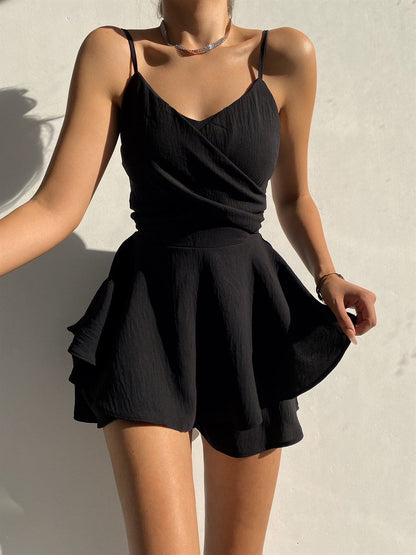 Stylish Solid-Color Zippered Jumpsuit with Spaghetti Straps