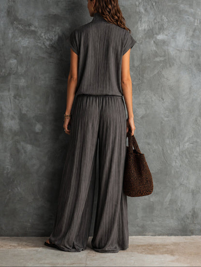 Casual grey textured zip-up top and trousers set