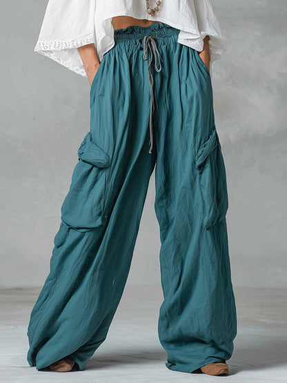 Vintage bohemian cutout lace shirt and cargo pants set