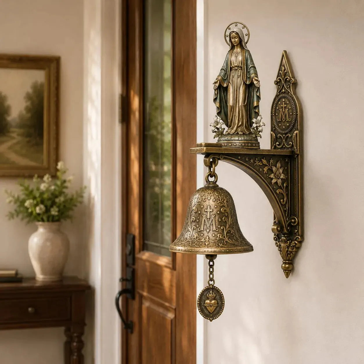 🙏 Our Lady of Grace Miraculous Medal Hanging Bell – Sacred Catholic Home Decor & Inspiring Gift For Devout Women