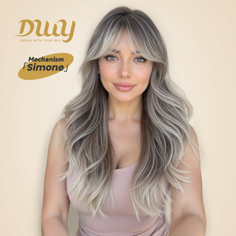 Simone -DWY Long-length Layer-cut Wave Ash Grey Gradient Glueless Synthetic Wig