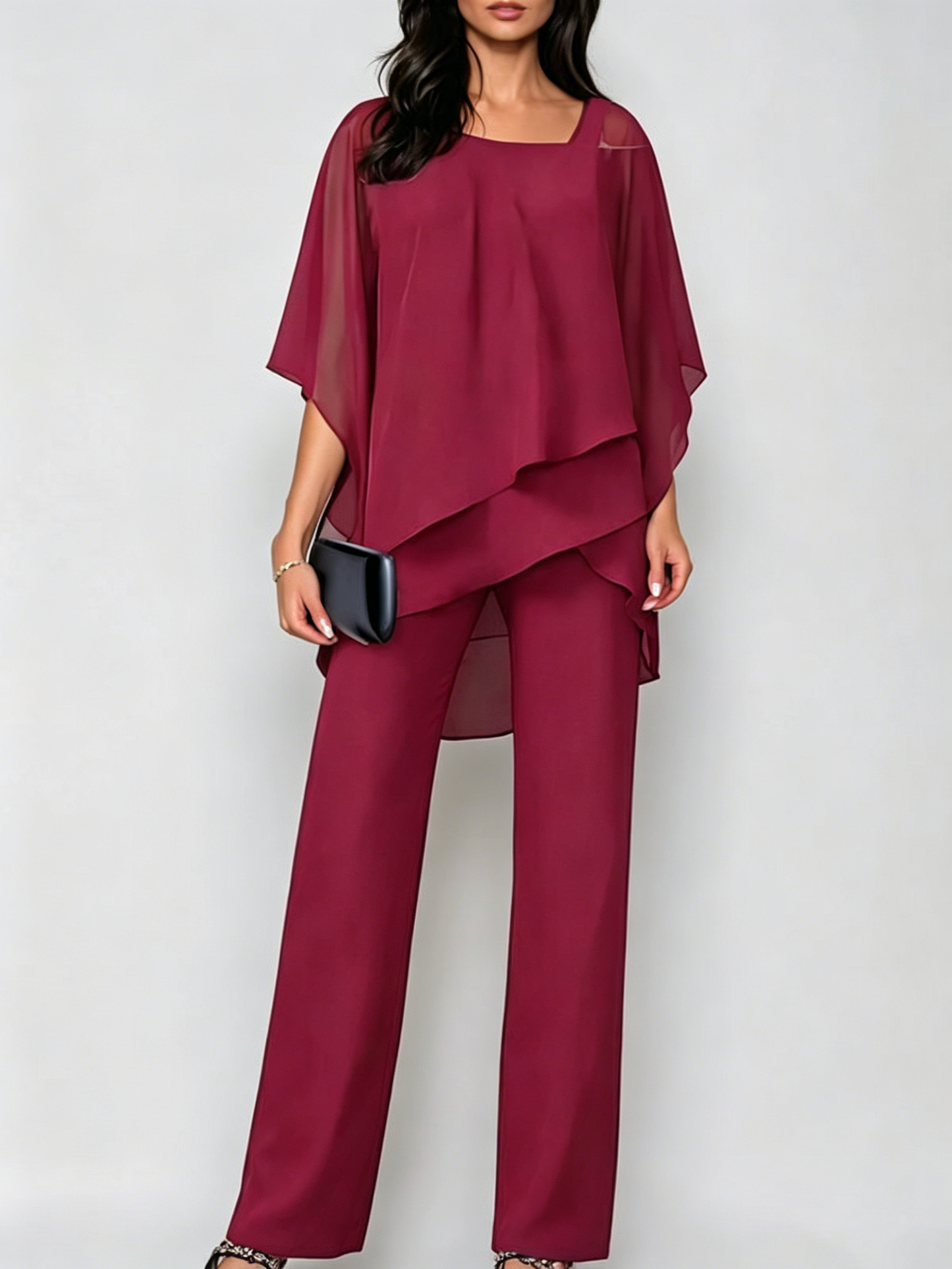 Off-the-shoulder Irregular Chiffon Suit
