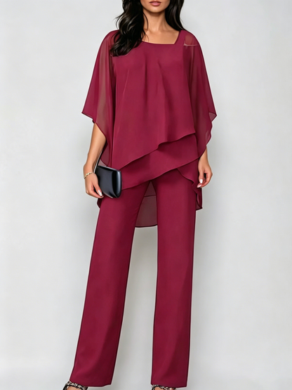 Off-the-shoulder Irregular Chiffon Suit
