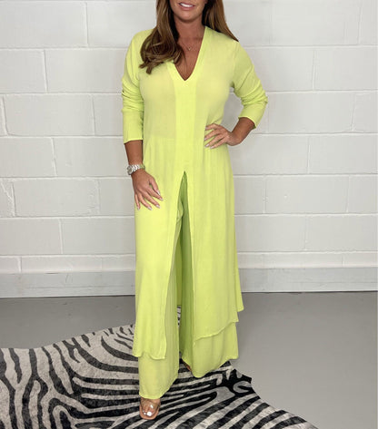 Two-piece Casual Long Top and Matching Pants Set