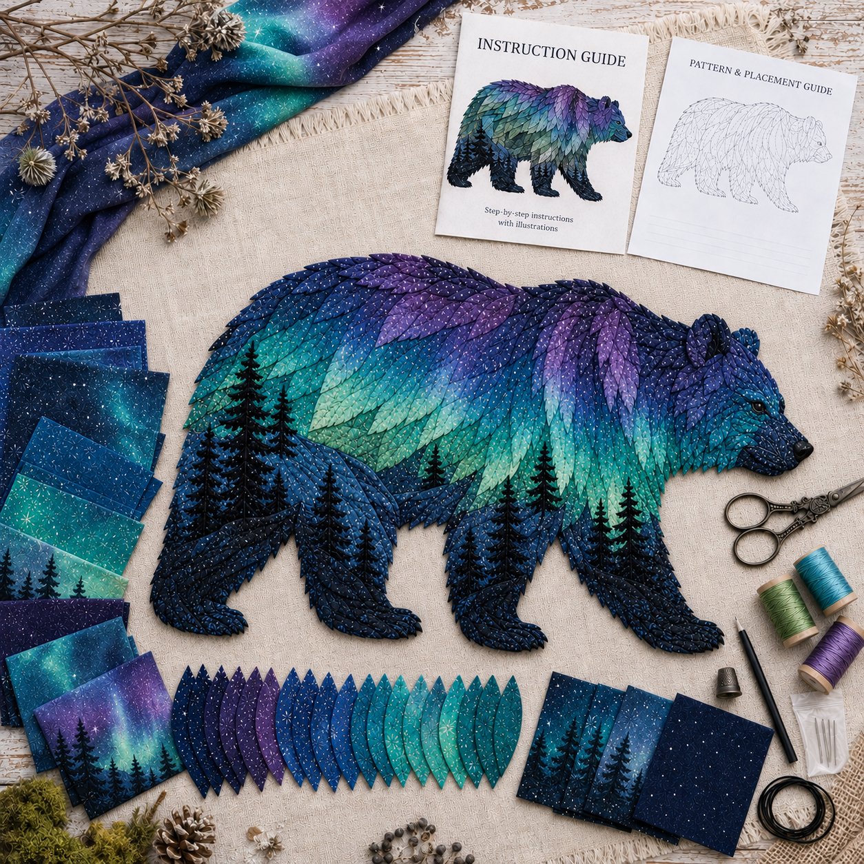 ⏳Last Day 49% OFF - 🌌🐺Northern Lights Wildlife DIY Patchwork Kit