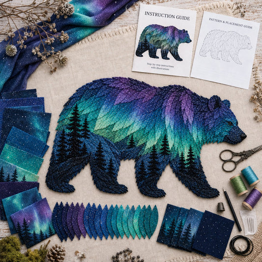 ⏳Dernier jour - 49 % de réduction - Kit de broderie DIY « Aurores boréales et faune sauvage »🌌🐺