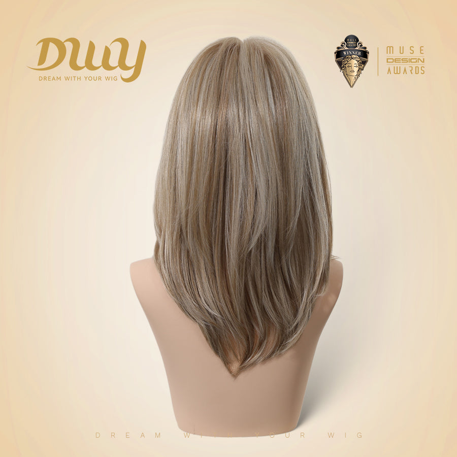 NEW Step Go Lace Free Part Mid-Length Layered Mixed Blonde Highlighted Glueless Wig