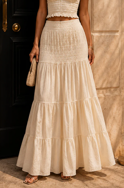 White Cami Ruched A Line Maxi Dress Set