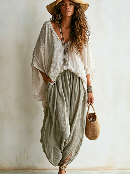 Comfortable and Casual Loose Cotton-Linen Two-Piece Set