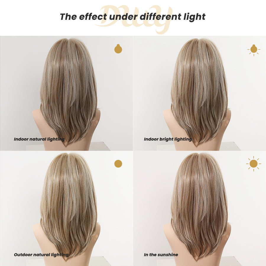 NEW Step Go Lace Free Part Mid-Length Layered Mixed Blonde Highlighted Glueless Wig