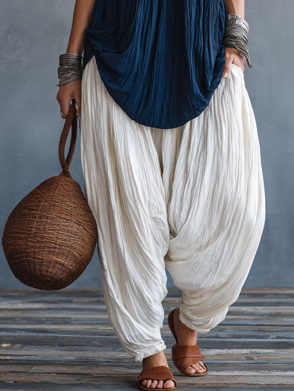 Sleeveless Pleated Top And Lantern Pants Loose Casual Two-Piece Set
