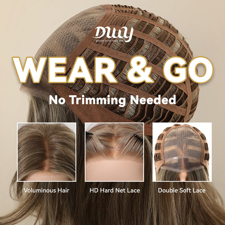 NEW Step Go Lace Free Part Mid-Length Layered Mixed Blonde Highlighted Glueless Wig