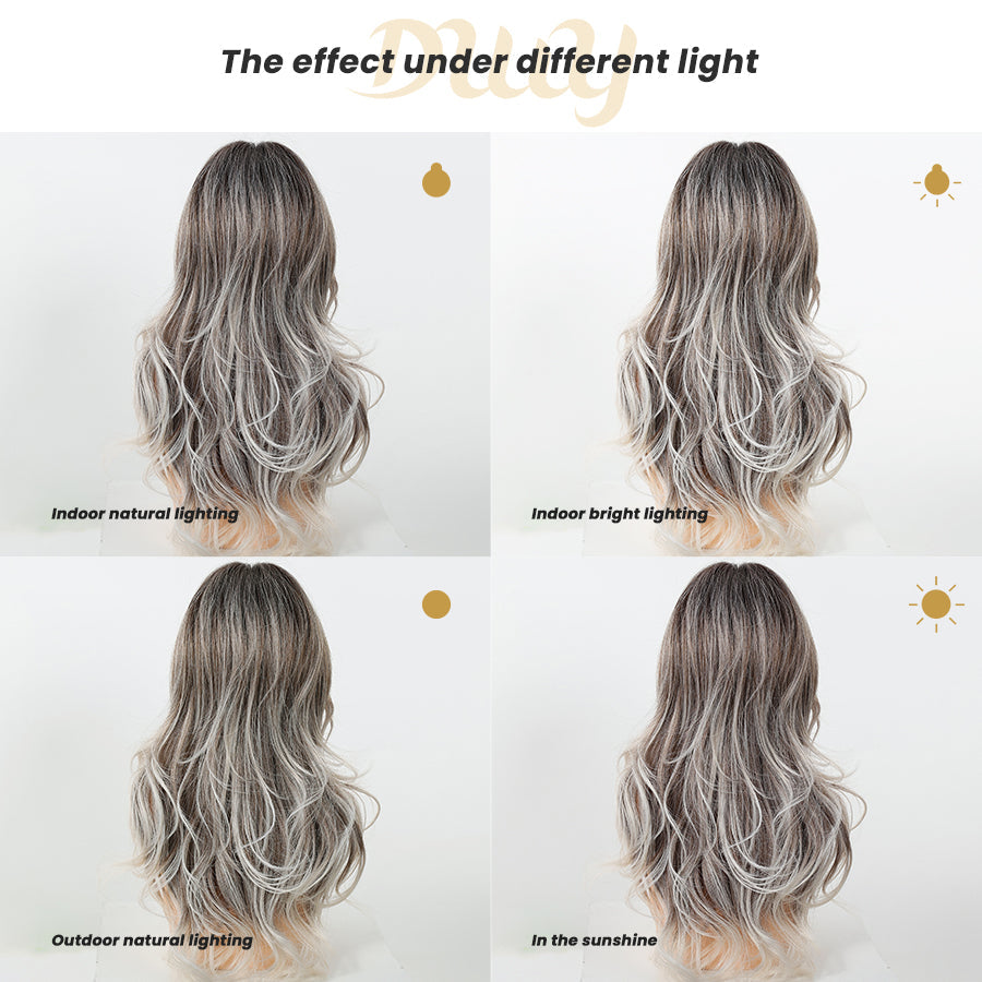 Simone -DWY Long-length Layer-cut Wave Ash Grey Gradient Glueless Synthetic Wig