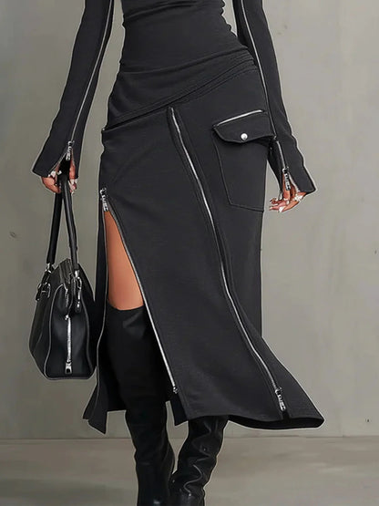 High-neck irregular zipper pocket set