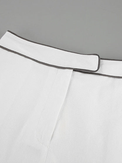 Black and White Contrast Cotton and Linen Shirt and Shorts Two-piece Set