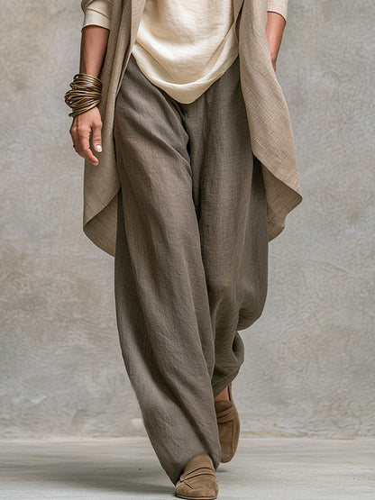 Beige Grey Casual Layered Three-piece Elegant Wide-leg Pants Suit
