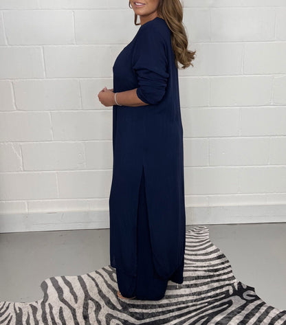Two-piece Casual Long Top and Matching Pants Set