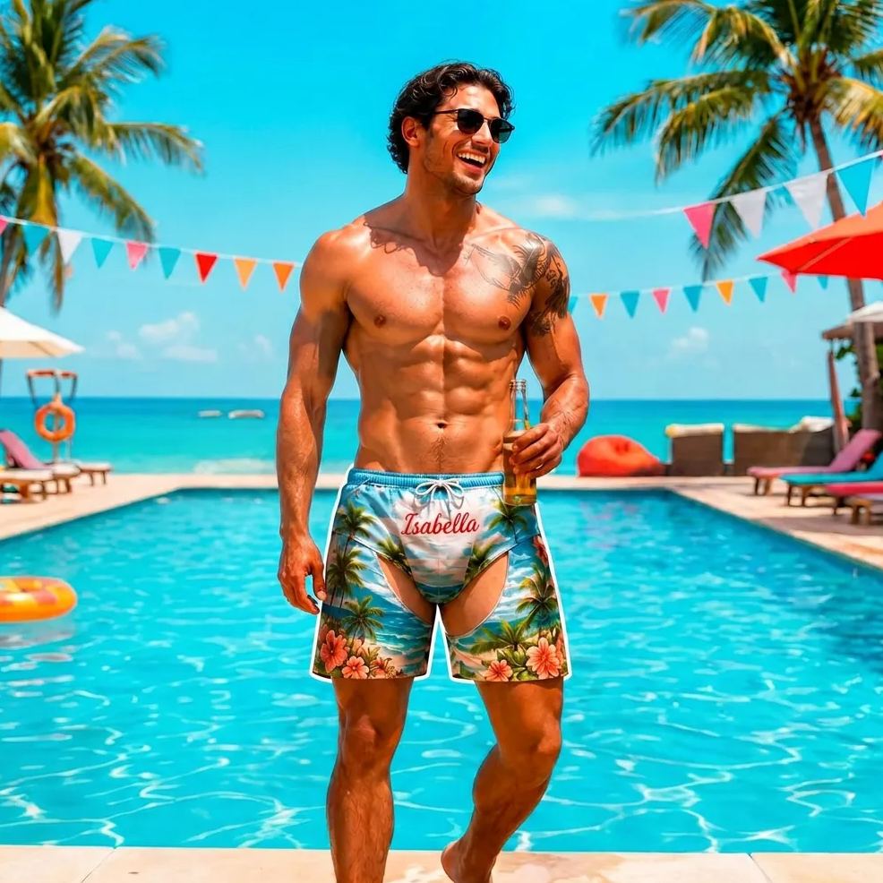 Maillot De Bain Personnalisé Pour Hommes, Nouveauté, Illusion D'optique, Short De Bain, Nouveauté Amusante, Short De Fête, Cadeau Pour Mari Et Petit Ami