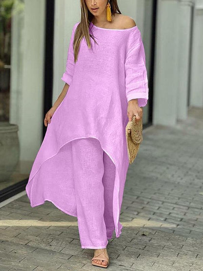 Fashionable Solid Color Two-piece Set