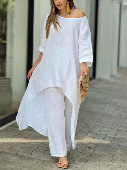 Fashionable Solid Color Two-piece Set