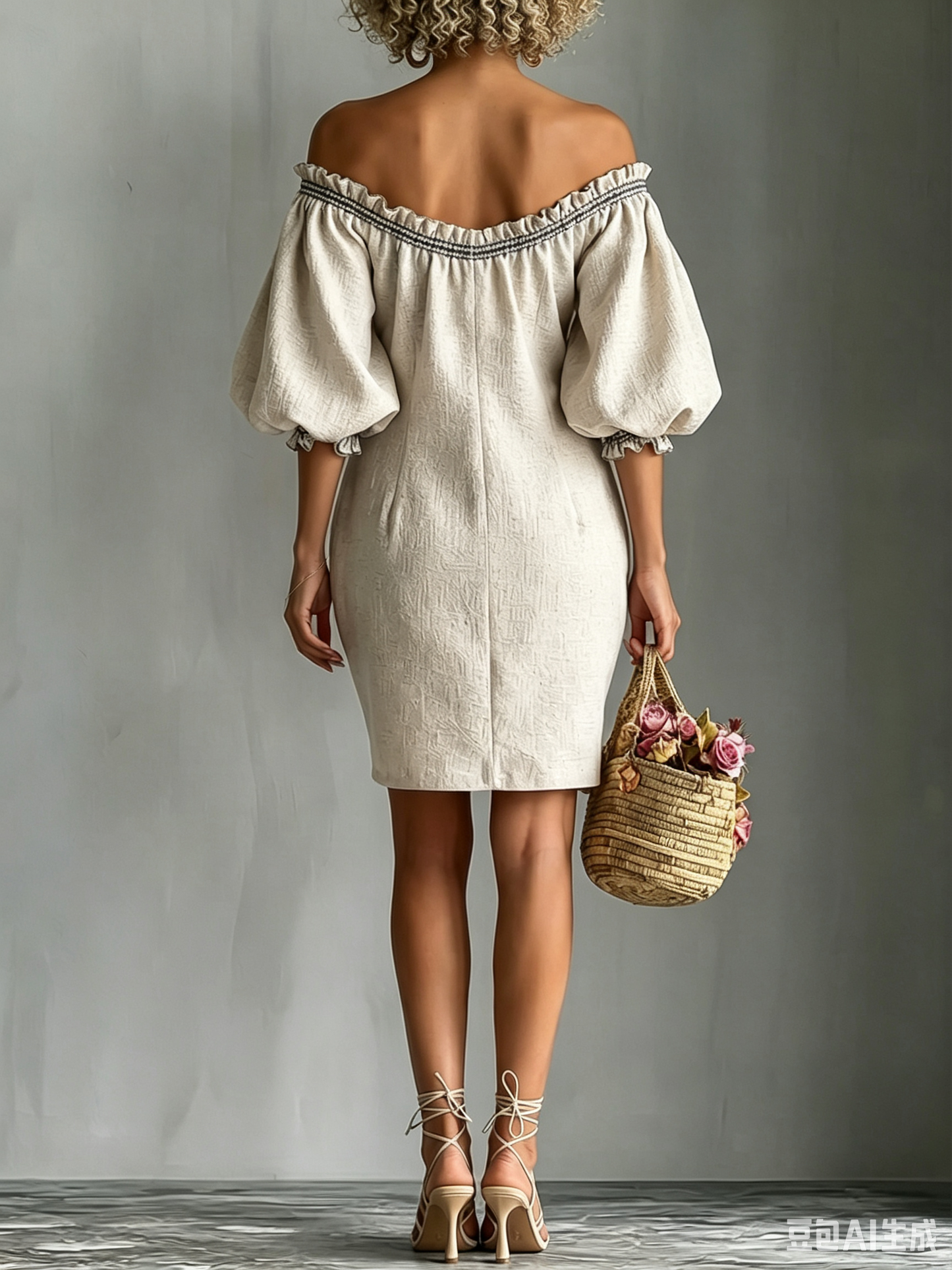 Off-Shoulder Loose-Fit Straight-Cut Linen Mini Dress